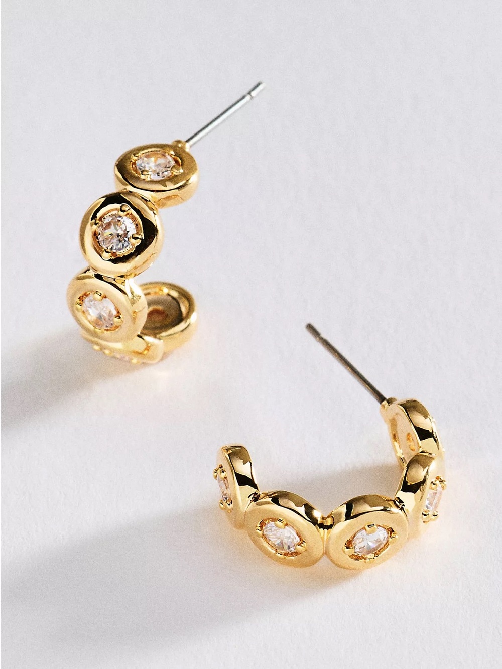Anthropologie Bezel-Set Crystal Hoop Earrings - NWT - Gold